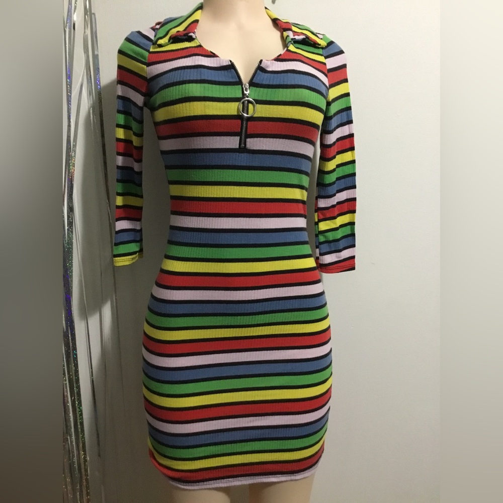 🌈 ONE BY ONE Collared Dress in Rainbow Stripes 🌈